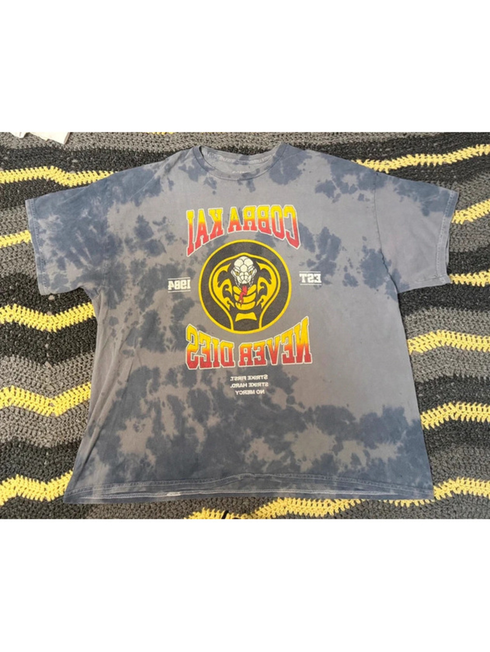 Bioworld Cobra Kai "Never Dies" Acid Wash Graphic T-Shirt 2X